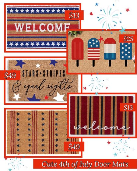 Time to get our porch and patio 4th of July ready! Let’s add some pop, sparkle and boom to our front porch and backyard. Welcome guests with these fun door mats perfect for everyday summer or entertaining. Found these custom mats on Etsy and some great affordable patriotic doormats from Pottery Barn, Target and AtHome. 

Fourth of July welcome mat | 4th of July welcome mat| patriotic door mats| 4th of July wreath| patriotic coir doormat| American door mats| 4th of July welcome sign| Fourth of July welcome sign| welcome 4th of july| 4th of July doormat| 4th of July door hanger| 4th of July door decorations | 4th of July door decoration ideas| 4th of July door 2023| 4th of July rug| 4th of July doormat welcome mat| 4th of July doormat welcome| 4th of July outdoor door mat| Fourth of July door mats| 4th of July porch|  4th of July porch decorations|  4th of July porch ideas|  4th of July porch decorating ideas|  4th of July porch swag| patriotic doormat| outdoor patriotic doormat| patriotic Star doormat| patriotic themed doormat| patriotic home doormat| Americana welcome mat | American doormat | stars and stripes| rocket pops| bomb pops| 4th of July popsicles . 

#LTKSeasonal #LTKunder50 #LTKhome