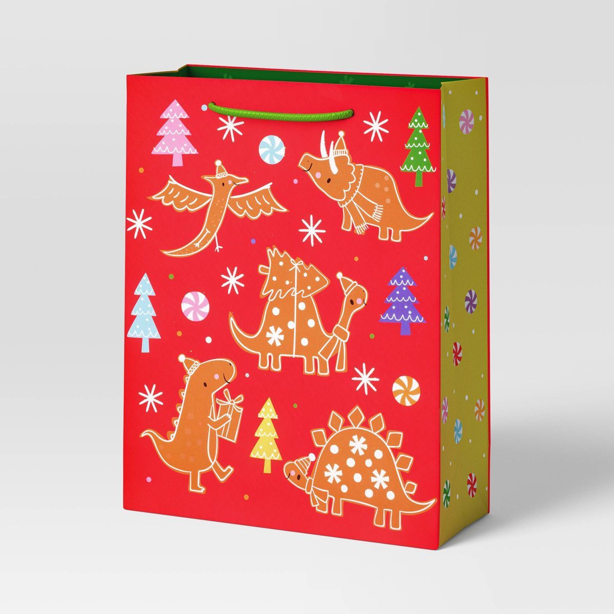 Large Cub Gingerbread Dinosaurs Christmas Gift Bag Red - Wondershop™ | Target