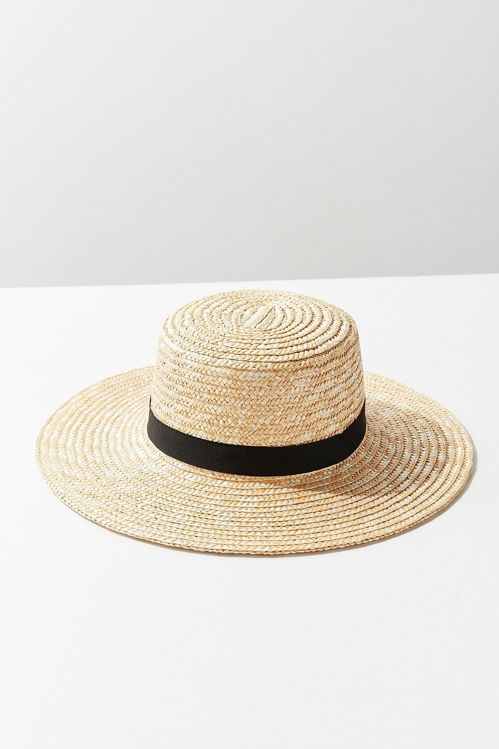 Urban Outfitters Straw Ribbon-Trim Boater Hat - Tan One Size | Spring