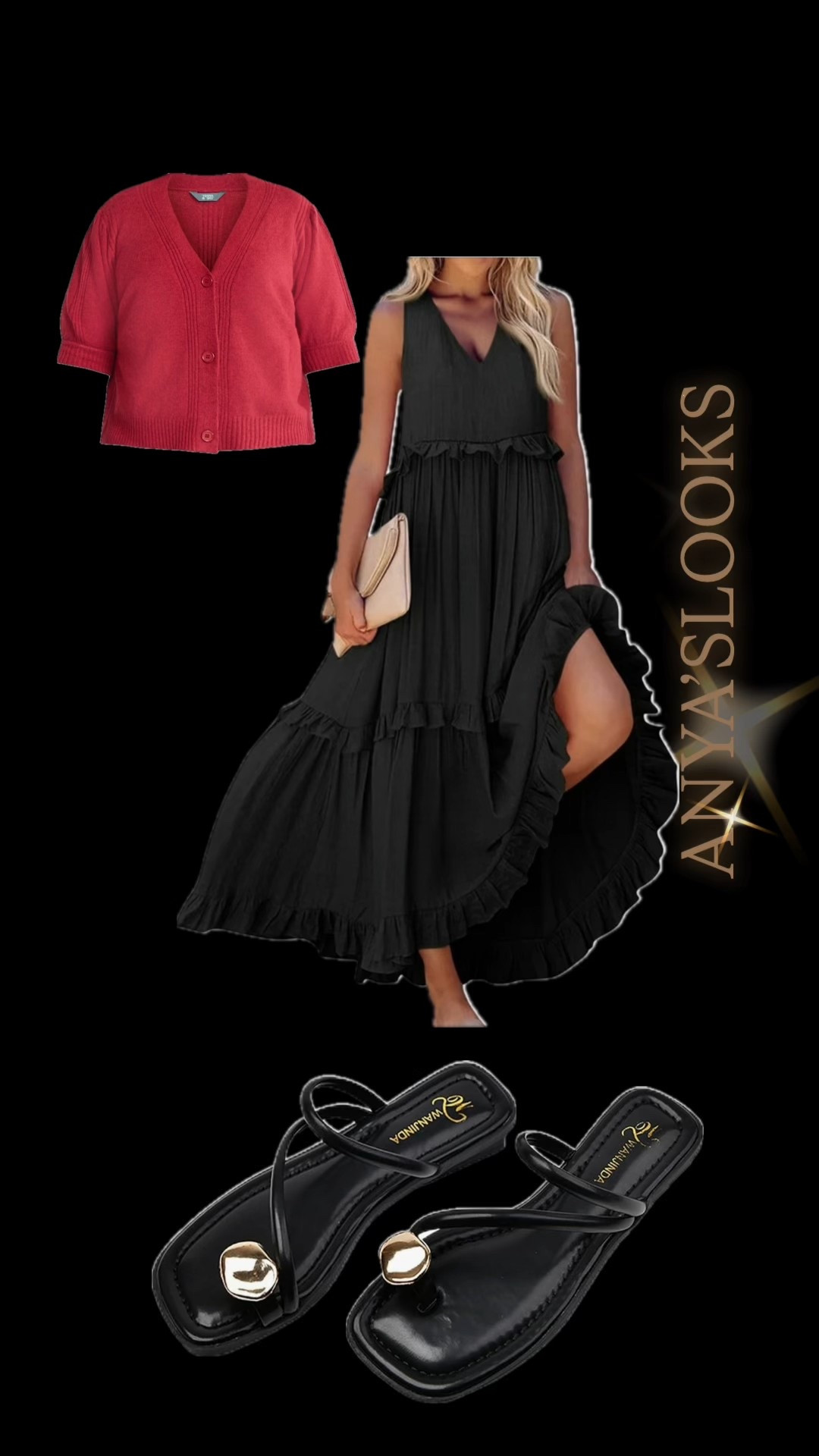 💕Cardigans OX=size 14 in regular and 1X=size 16 in regular sizing 
women’s maxi dress outfit • black tiered maxi dress • red cardigan styling • midsize fashion over 40 • casual summer outfit ideas • transitional outfits for women • feminine style inspiration • flowy maxi dress with cardigan • brunch outfit ideas for women • comfortable chic outfits