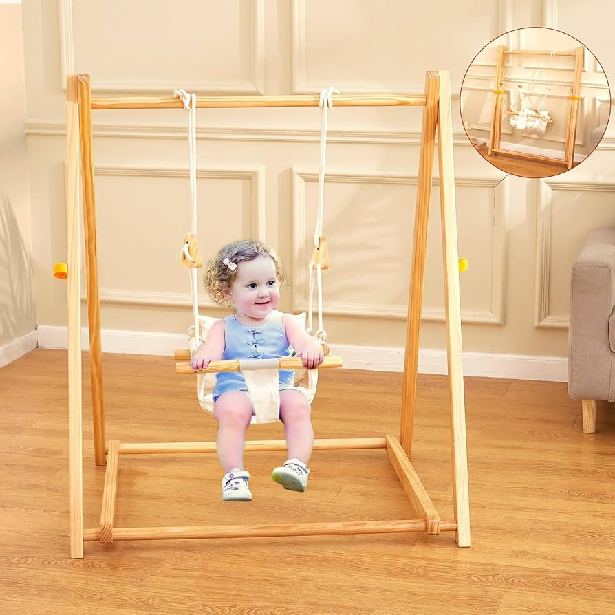 FUNLIO Wooden Swing Set for Toddlers 6-36 Months, Foldable Baby Swing Set with Durable Pine, Port... | Amazon (US)