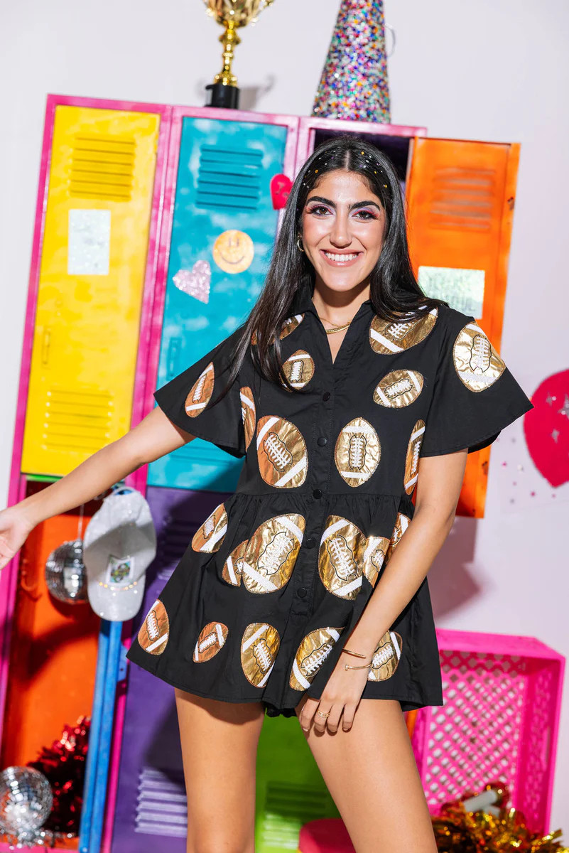 Black & Gold Football Romper | Queen of Sparkles