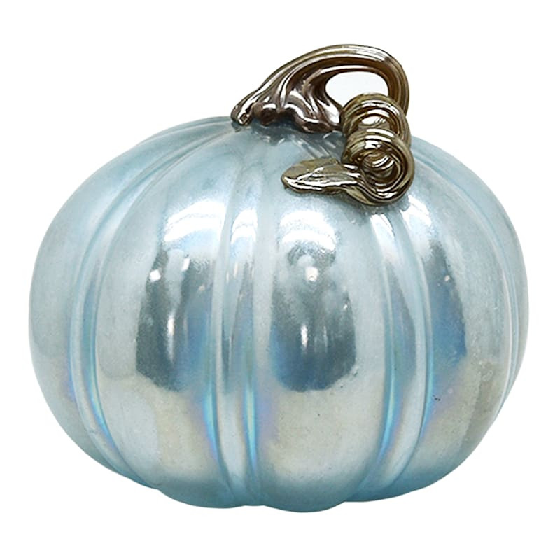 Matte Blue Glass Pumpkin, 9" | At Home