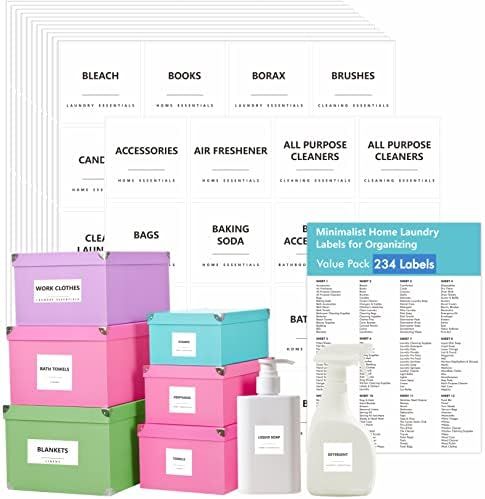 Hebayy 234 Minimalist Home Laundry Labels, Include 216 Bath, Linens & Stationery Preprinted Stickers | Amazon (US)