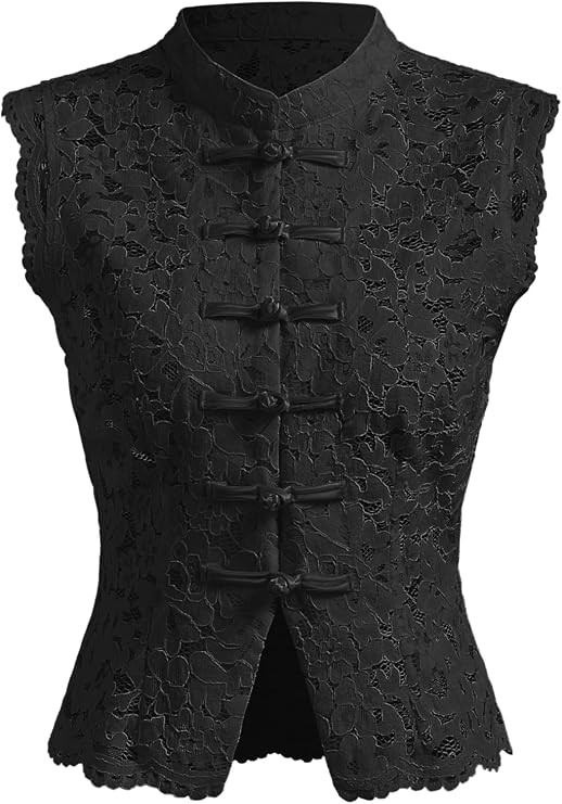 CIDER Womens Lace Mandarin Collar Guipure Split Tank Top Sleeveless Shirt Blouses | Amazon (US)