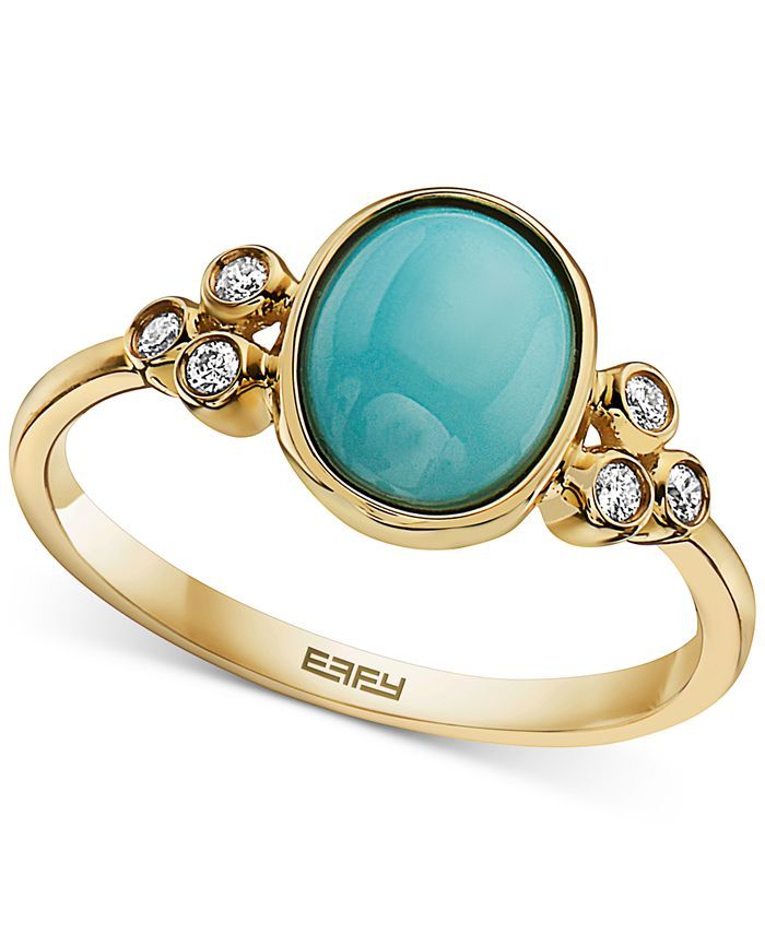 EFFY Collection EFFY® Turquoise & Diamond (1/10 ct. t.w.) Ring in 14k Gold & Reviews - Rings - J... | Macys (US)