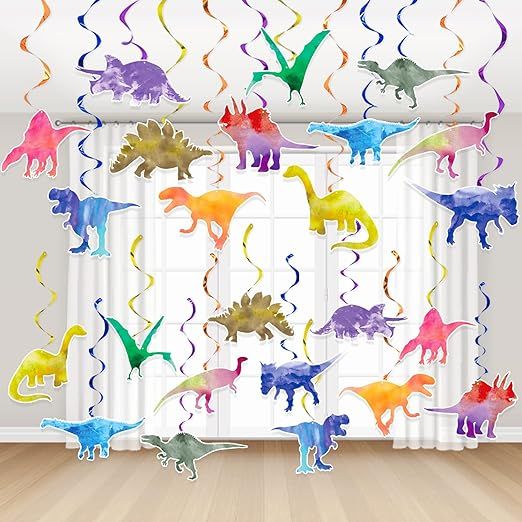 24pcs Watercolor Dinosaur Hanging Swirls for Kids Boys Dinosaur Birthday Party Decorations Suppli... | Amazon (US)