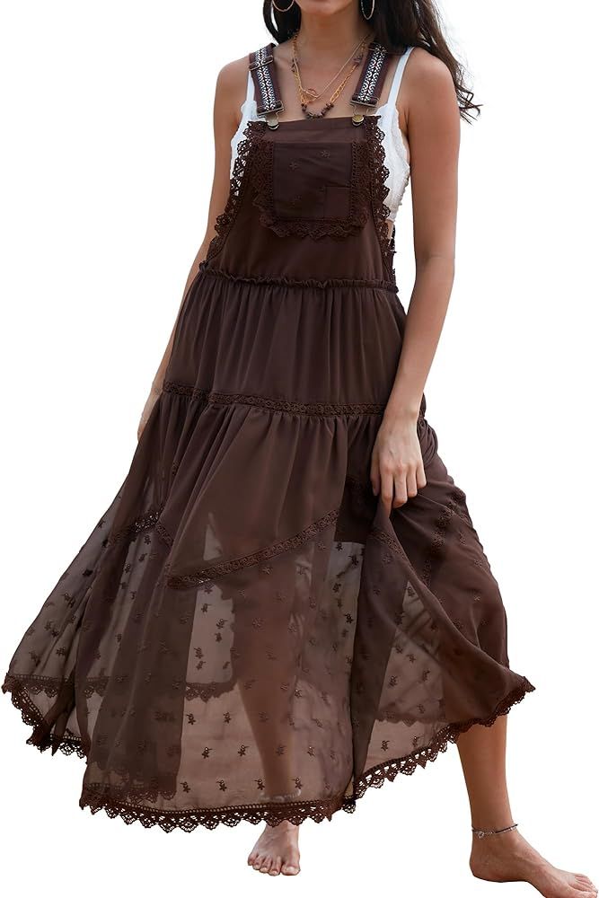 Gacaky Summer Dress for Women Casual Loose Boho Dress Adjustable Straps Bib Maxi Dress with Pocke... | Amazon (US)