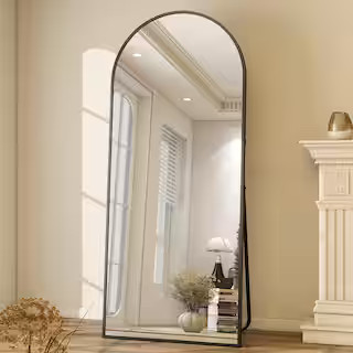 30 in. W x 71 in. H Arched Classic Black Aluminum Alloy Framed Oversized Full Length Mirror Floor... | The Home Depot
