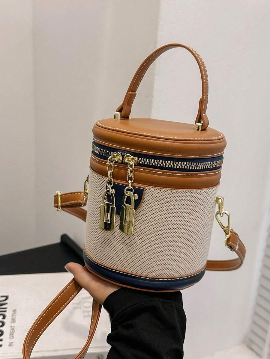 Mini Retro Round Bucket Bag - Vibrant Color Contrast, Chic Crossbody Design - Versatile Cylinder ... | SHEIN