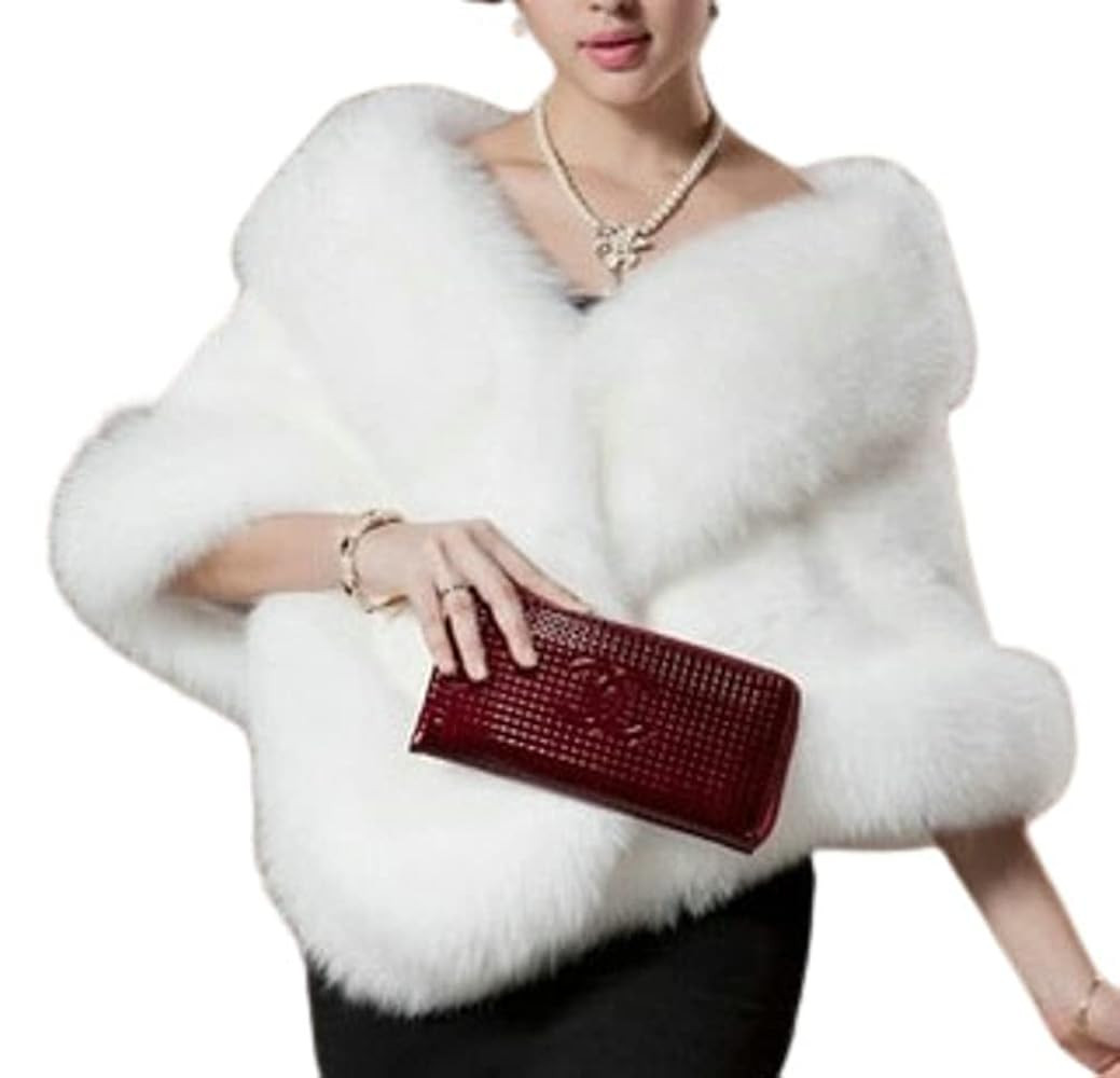 Women's Faux Fur Shawl Soft Versatile Scarf Wrap Shrug Winter Warm Cloak Coat Cape for 1920s Brid... | Amazon (US)