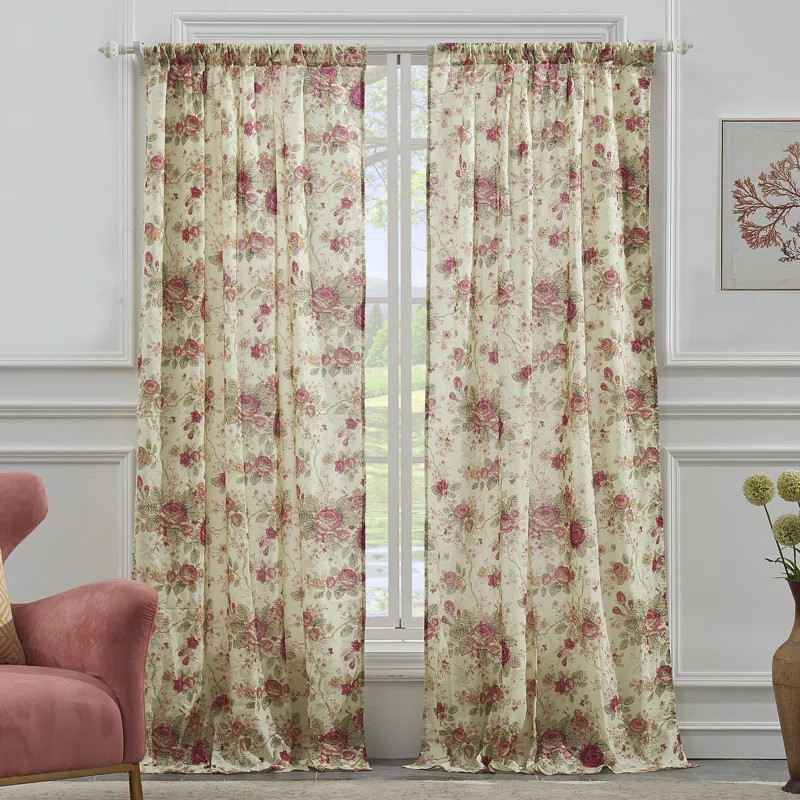 Nature/Floral Sheer Rod Pocket Curtain Panels (Set of 2) | Wayfair Professional