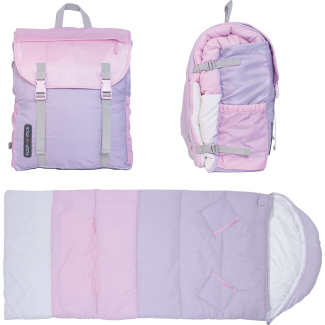 Sleep-N-Pack™ Big Kid Sleeping Bag Backpack, Color Block Pink/Lilac/Coconut | Maisonette