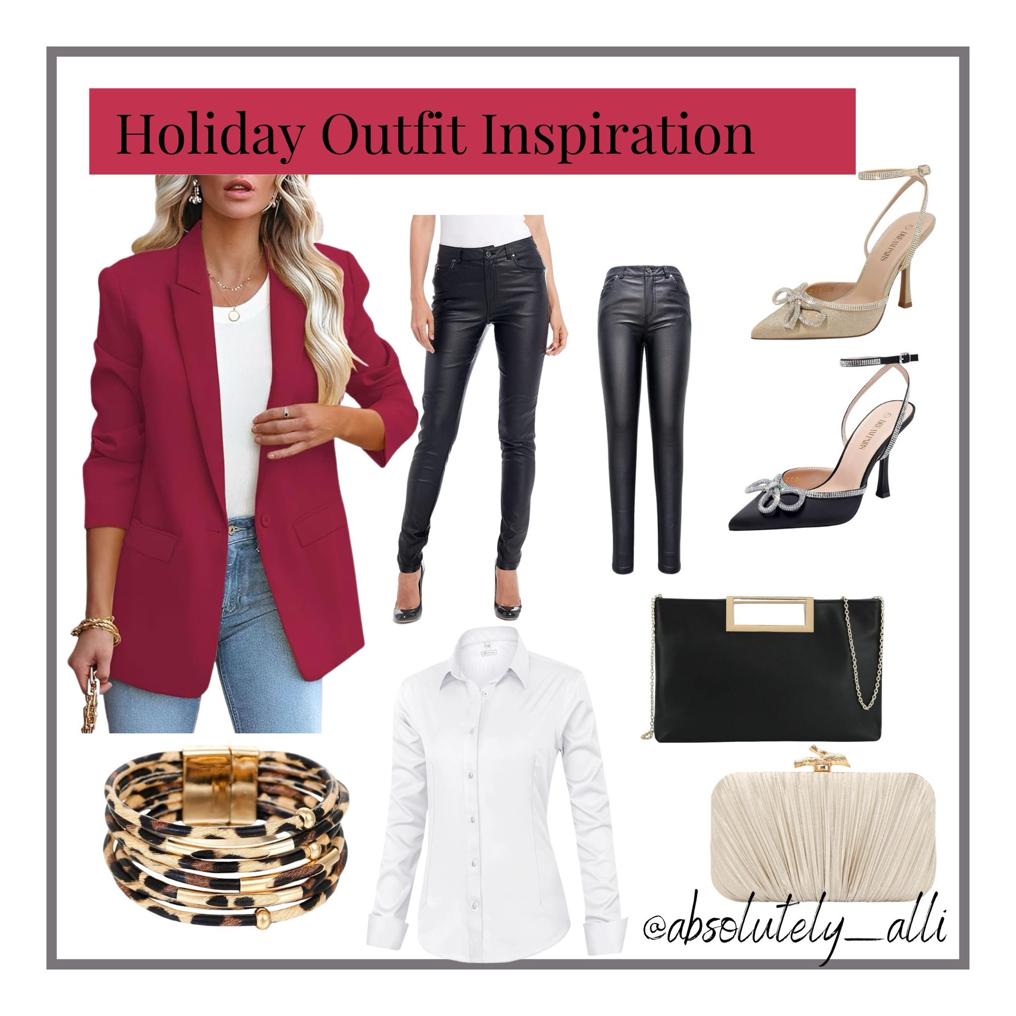 Outfit inspo | red blazer | faux leather pants | clutch | bracelet 

#LTKFindsUnder100 #LTKSeasonal #LTKHoliday
