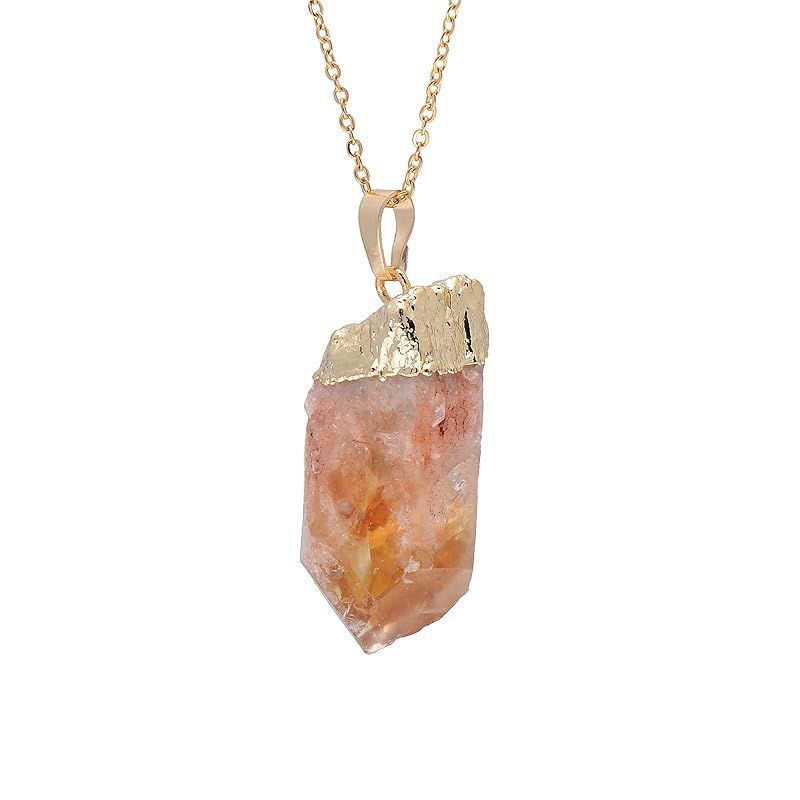 Natural Healing Crystal Yellow Citrine Rough Stone Pendant Necklace, Yellow Gold Tone | Amazon (US)