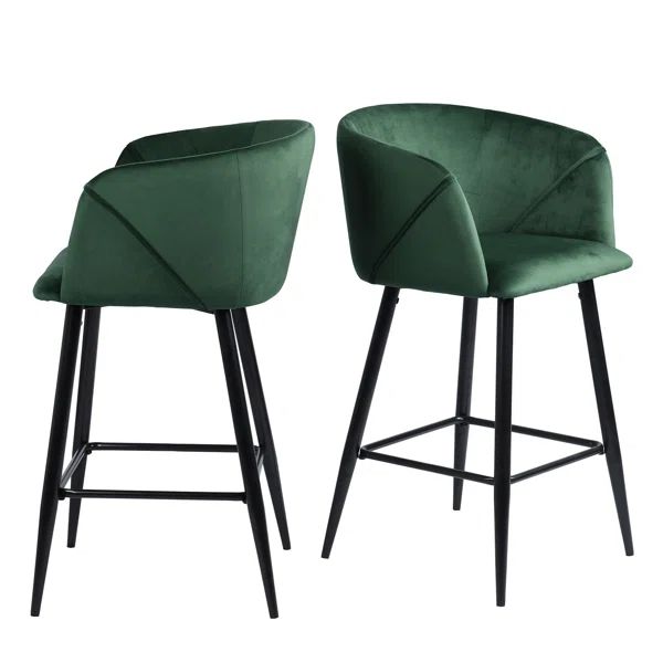 Braxton Armrest Upholstered Velvet Counter Height Bar Stool (Set of 2) | Wayfair North America