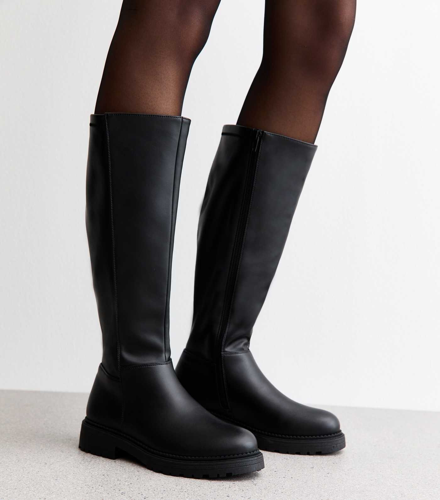 Black Faux Leather Knee High Boots | New Look | New Look (UK)