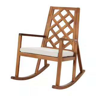Hampton Bay Willow Glen Brown Wood Outdoor Rocking Chair with CushionGuard Beige Cushions 81849 -... | The Home Depot