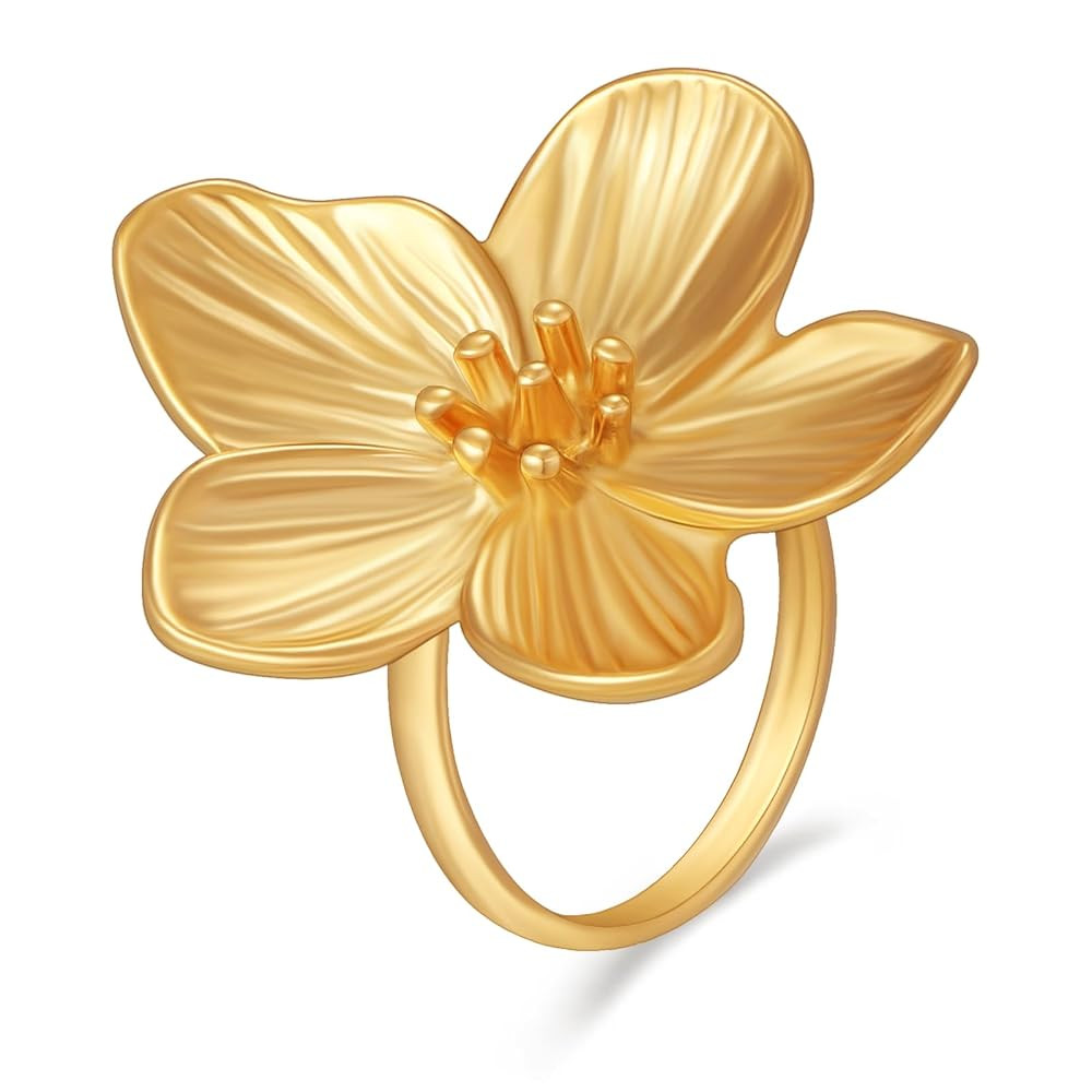 YADUDA Gold Flower Pearl Ring for Women 18K Gold Plated Stainless Steel Adjustable Open Flower St... | Amazon (US)
