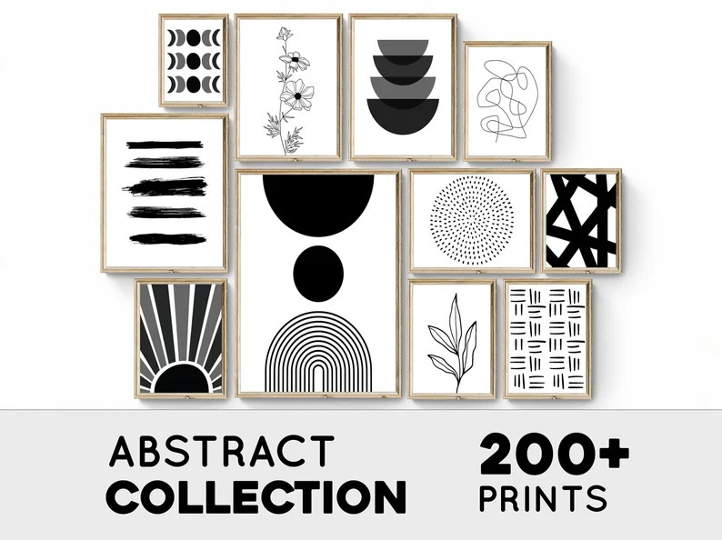 Black and White Wall Art Prints, Black Abstract Art, Abstract Boho Wall Decor, Minimalist Gallery... | Etsy (US)