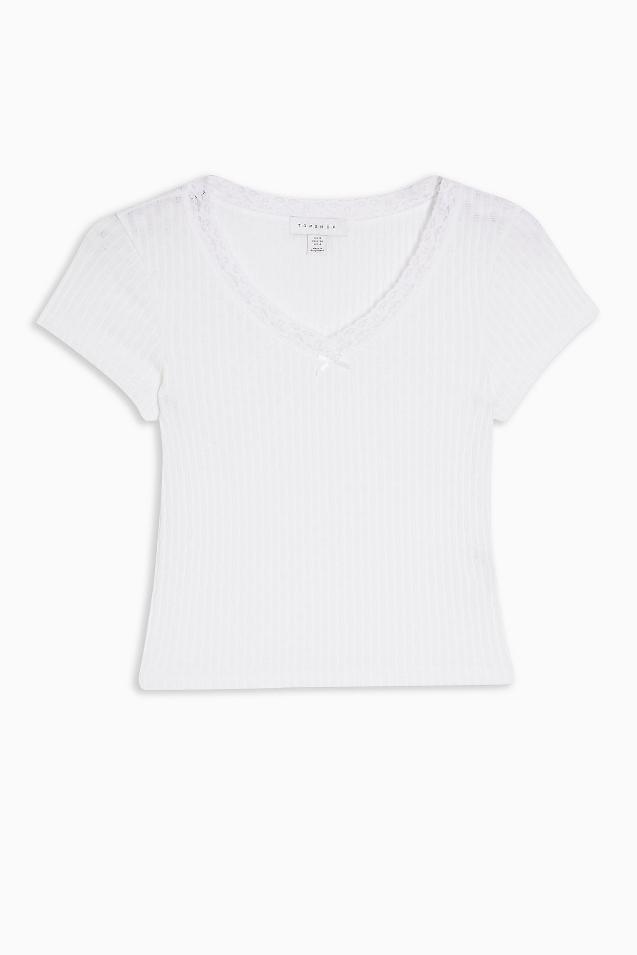 White Ribbed Crop Lace Trim T-Shirt | Topshop UK