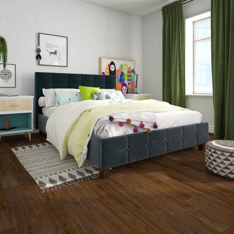 Desert Fields Rose Queen Size Upholstered Bed with Storage, Blue Velvet | Walmart (US)