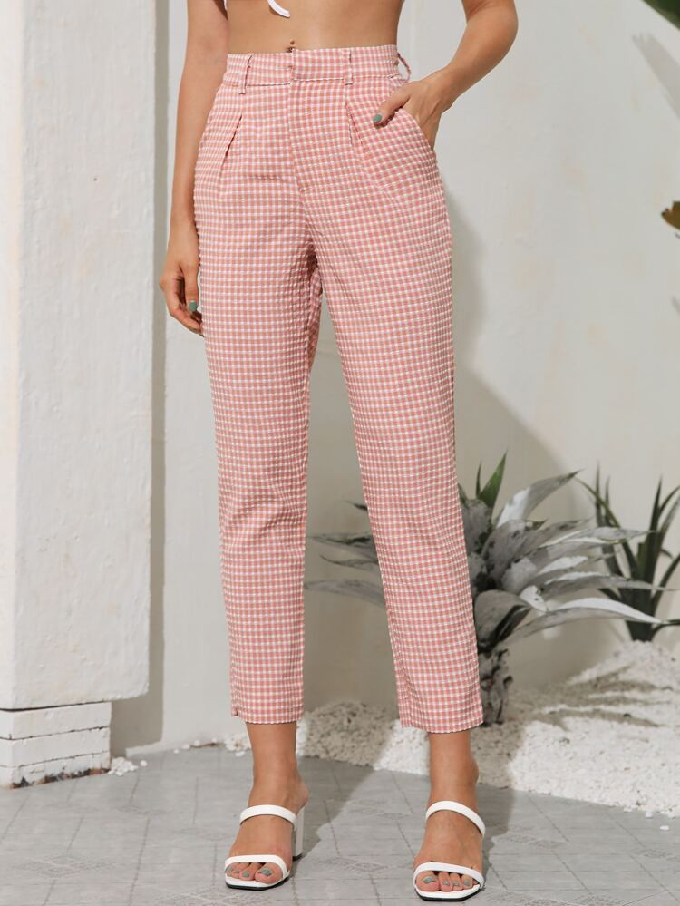 Gingham High Rise Carrot Pants | SHEIN