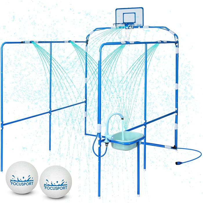 Backyard Water Park & Basketball Game Set, Heavy-Duty Steel Water Park Sprinkler Toy Game with 2 ... | Amazon (US)