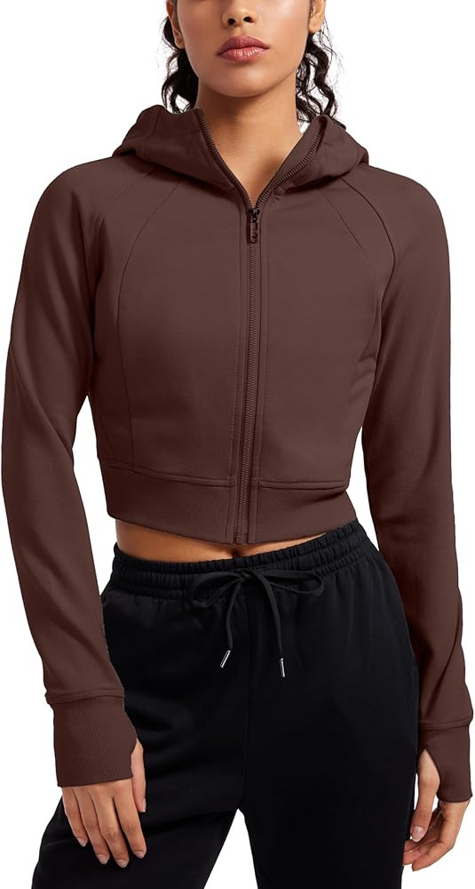 CRZ YOGA Womens Fleece Zip Up Cropped Hoodie Workout Jacket Athletic Casual Long Sleeve Sweatshir... | Amazon (US)