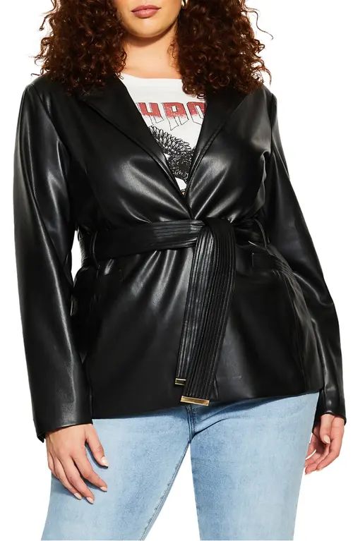 City Chic Christine Belted Faux Leather Jacket in Black at Nordstrom, Size Small | Nordstrom