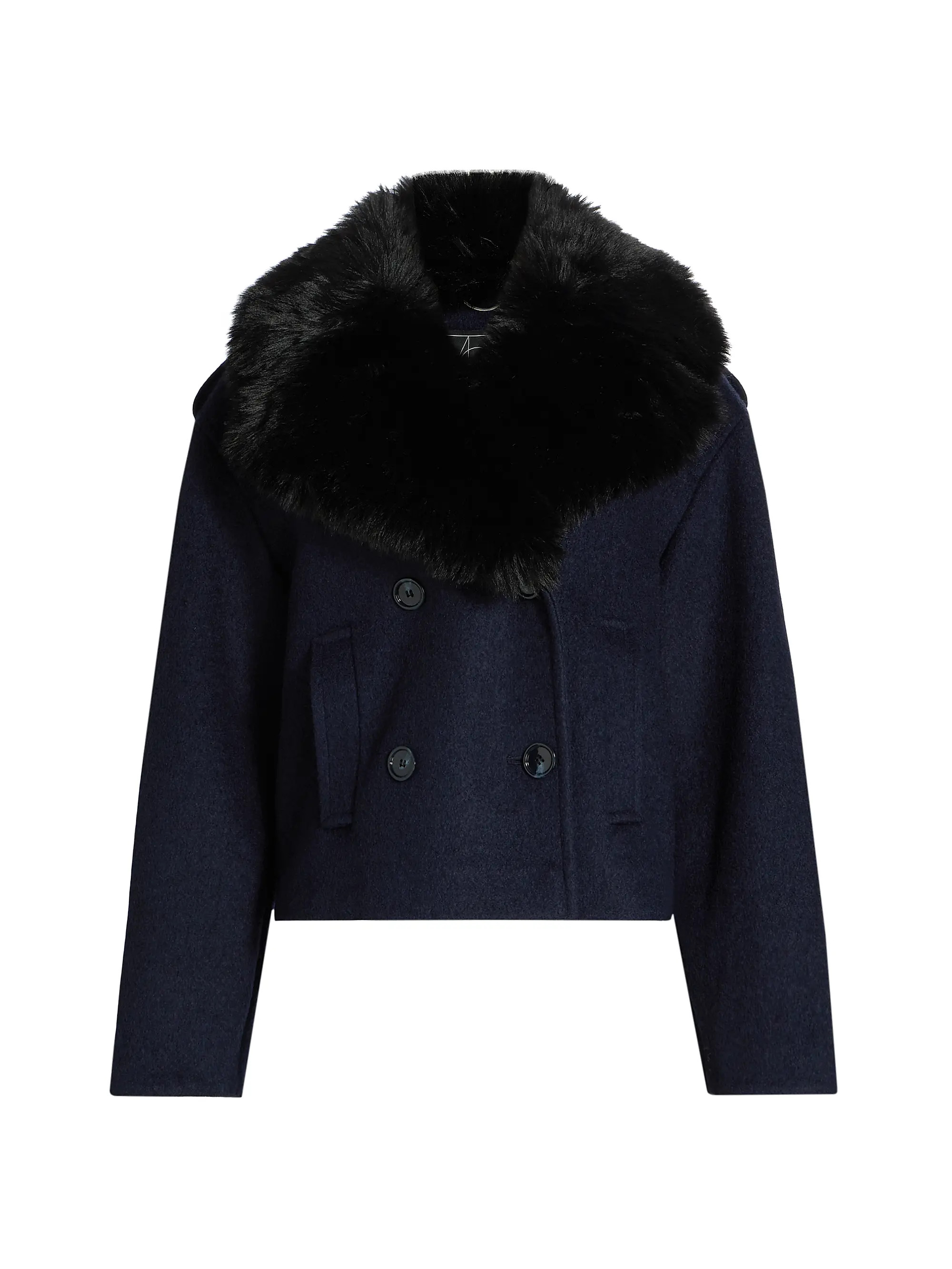 Mercer Collective Georgia Faux Fur Collar Double-Breasted Peacoat | Saks Fifth Avenue | Saks Fifth Avenue