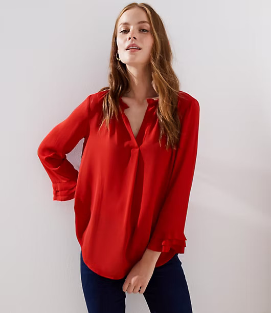 LOFT Ruffle Split Neck Blouse | LOFT