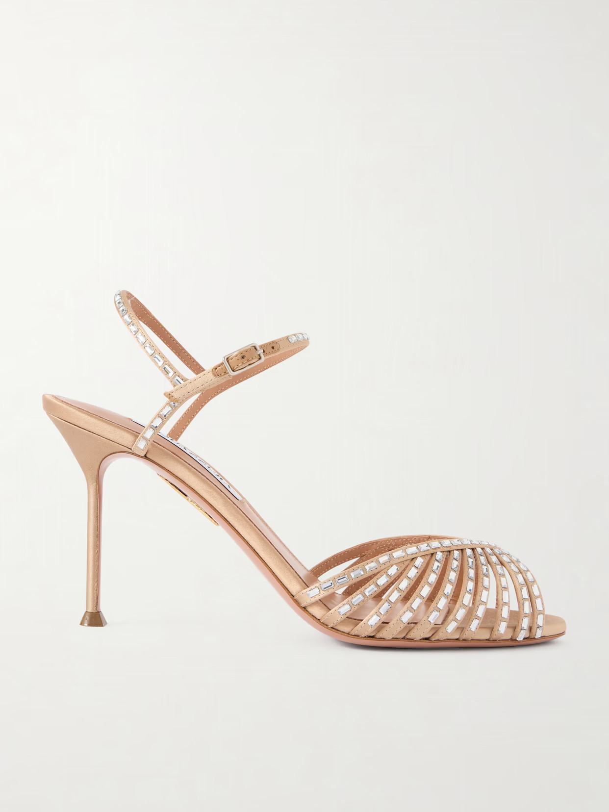 Aquazzura - Hold Me 85 Crystal-embellished Satin Sandals - Neutrals | NET-A-PORTER (US)