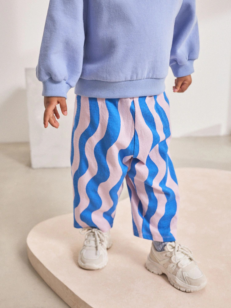Blue/Lilac Wave Stripe Textured Barrel Leg Trousers (3mths-7yrs) | Next US