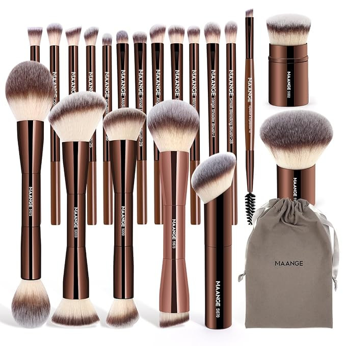 MAANGE 20 PCS Foundation Makeup Brush Set, Double-ended Kabuki Contour Brush for Liquid Powder Co... | Amazon (US)