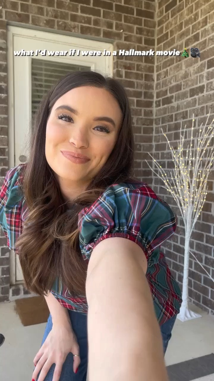 What I would wear if I was in a hallmark movie ♥️🎄 Shop my favorites at Red Dress for this holiday season! Order today to ensure your items arrive by Christmas! 📦👍🏼 

Christmas plaid top // Emerald satin high neck top // Medium wash mom jeans // Christmas red high neck maxi dress // green plaid long coat 

#shopreddress #reddress #gifted #holidayoutfits #newmomstyle 

#LTKstyletip #LTKGiftGuide #LTKHoliday