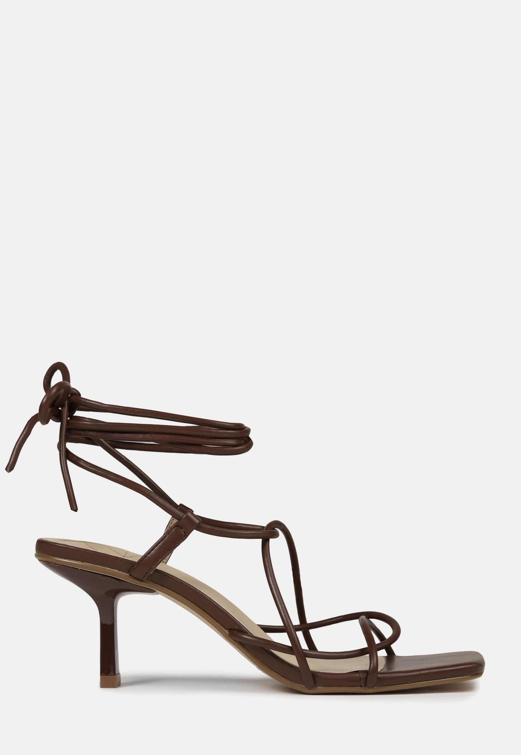 Missguided - Chocolate Square Toe Strappy Tie Up Mid Heeled Sandals | Missguided (UK & IE)