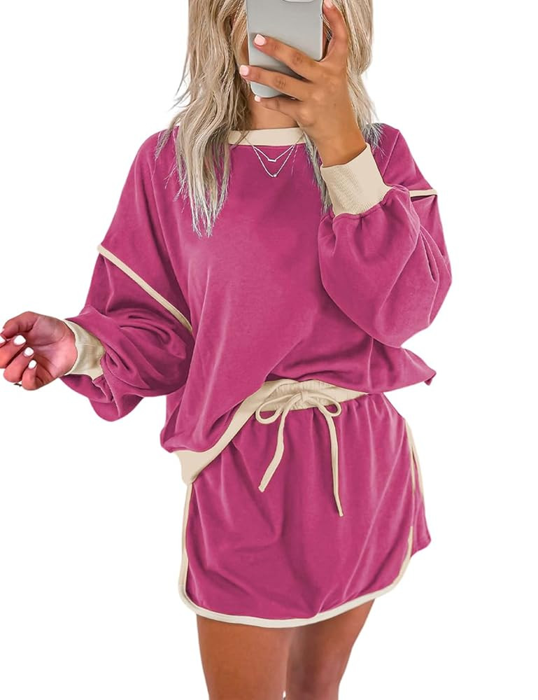 Ecosunny 2 Piece Sets for Women Casual Tracksuit Sweatshirt Waist Skirted Skorts Matching Set Lou... | Amazon (US)