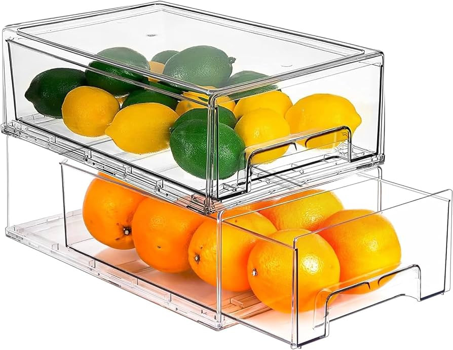2 Pack Stackable Clear Storage Drawer,Refrigerator Organizers and Storage Drawer Pull Out Drawer ... | Amazon (US)