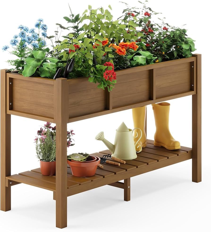 LUE BONA Raised Planter Box with Legs, 45 * 18 * 29 in, Raised Garden Bed with Tools and Storage ... | Amazon (US)