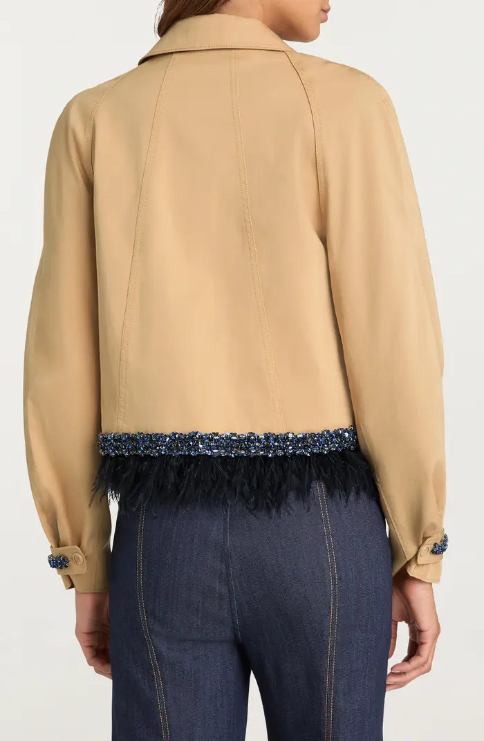 Carmila Sequin & Feather Detail Crop Trench Coat | Nordstrom