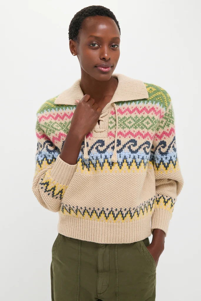 Tan Multi Cotton Wool Blend Long Sleeve Tie Pullover | Tuckernuck (US)