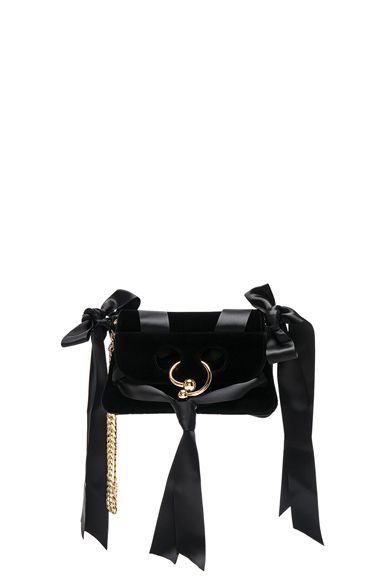 J.W. Anderson Mini Pierce Velvet Bow Bag in Black. | FORWARD by elyse walker