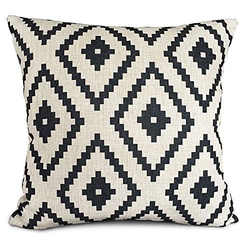 Onker Cotton Linen Square Decorative Throw Pillow Case Cushion Cover 18" x 18" White and Black Serie | Amazon (US)