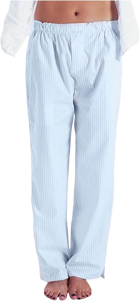 Yiulangde Women Striped Lounge Pants Wide Leg Drawstring Pajama Pants Comfy Casual Loose Fit Goin... | Amazon (US)