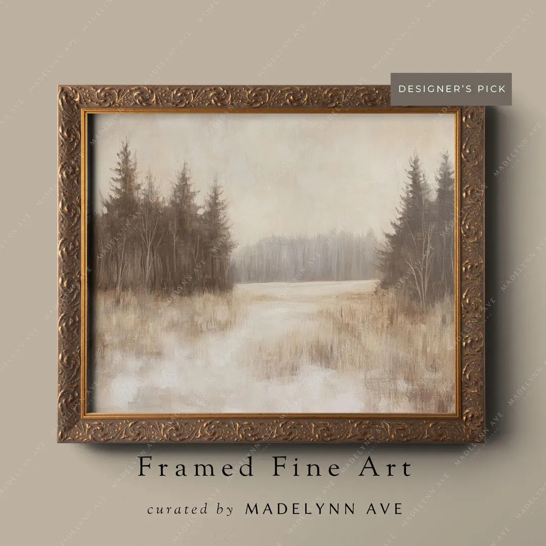 Neutral Winter Forest Landscape Art Print: Framed & Unframed Christmas Wall Art - Horizontal Snow... | Etsy (US)