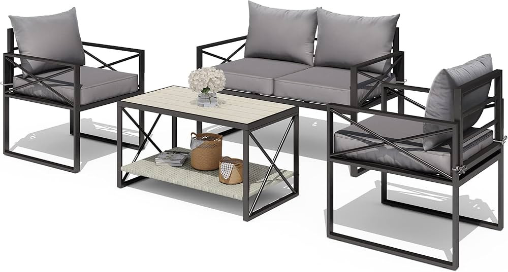 YITAHOME 4 Pieces Patio Furniture Set, All-Weather Outdoor Bistro Set for Backyard Poolside Porch... | Amazon (US)