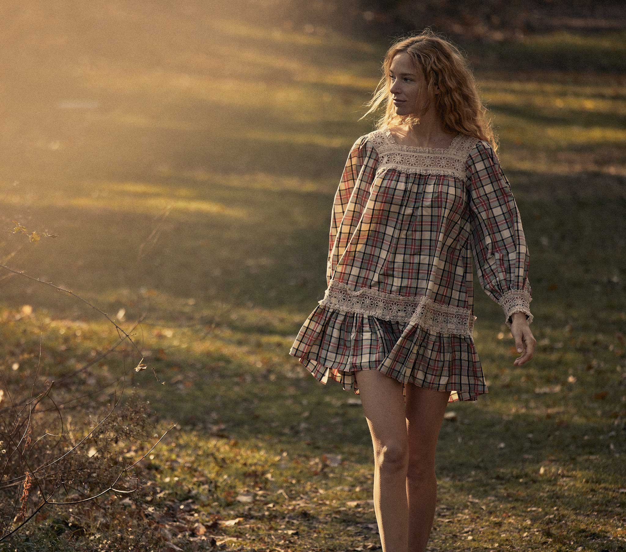 Magna Dress - Cream Bronte Plaid | Hand Me Dôen | DOEN