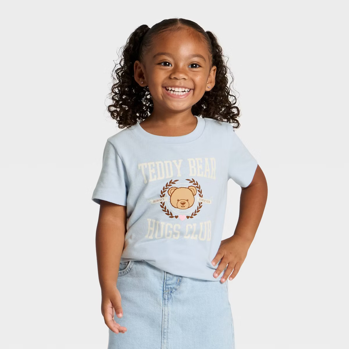 Toddler Girls' Short Sleeve 'Teddy Bear Hugs Club' Graphic T-Shirt - Cat & Jack™ Light Blue | Target