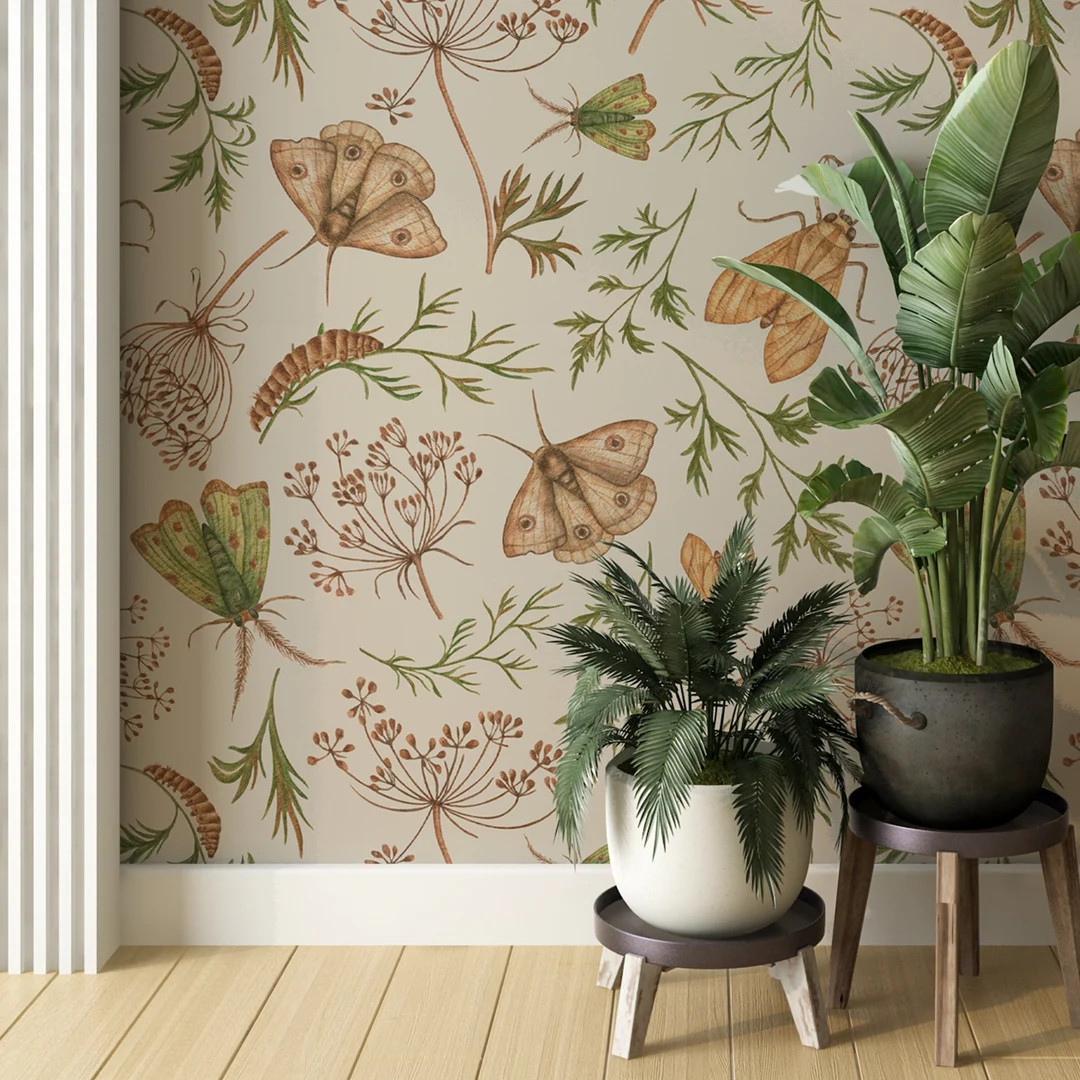 Moth Wallpaper Vintage Botanical Wallpaper Peel&stick and Traditional Wallpaper - Etsy | Etsy (US)
